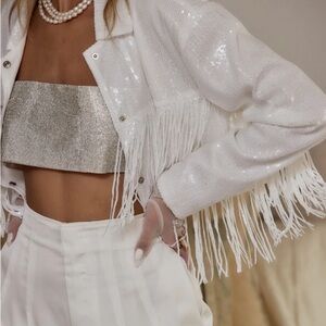 12th Tribe White Sequin Fringe Jacket